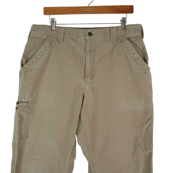 Carhartt Pants Mens 35x32 Khaki B151 Loose Fit Distressed Workwear Utility - Picture 3 of 12